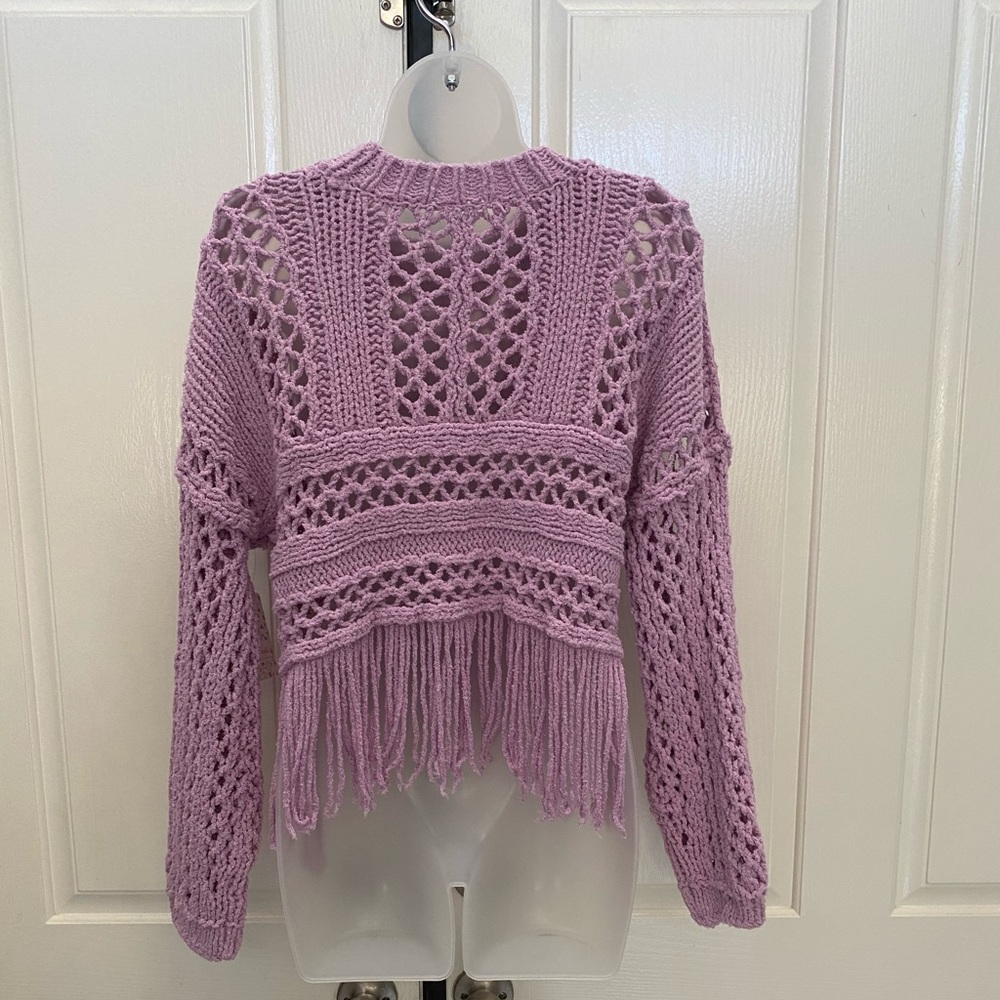 NEW wTag-FREE PEOPLE Lilac Fringe Sweater XS - Picture 3 of 3